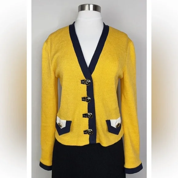 St. John Collection by Marie Gray Yellow Black Santana Knit Jacket / Blazer sz 6 - Picture 1 of 6